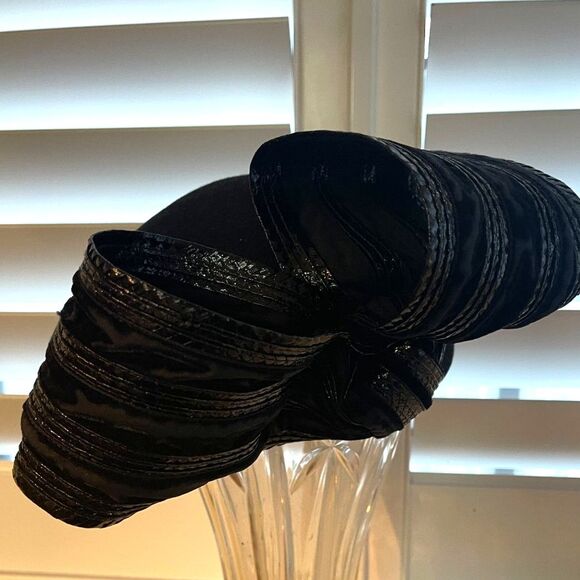 Vintage Mr. John Black Wool Ribbon Oversized Bow Hat Fancy Derby Church Dressy - Picture 3 of 8